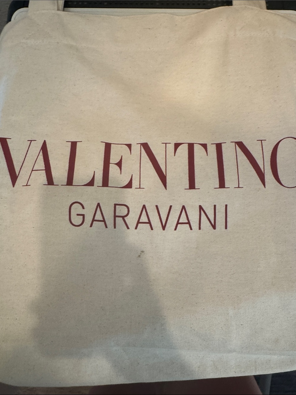 Valentino Garavani Cream Canvas Tote with Burgundy Logo